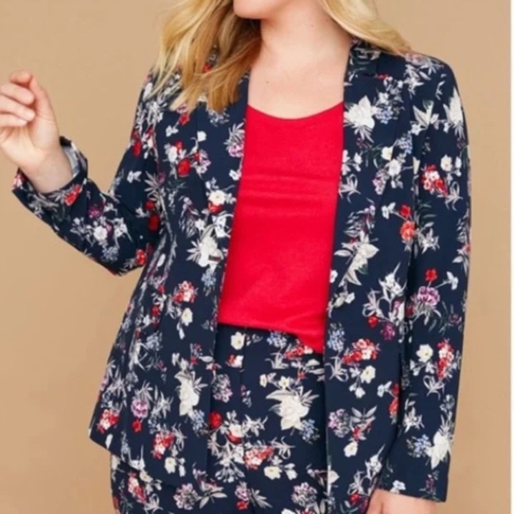 Lane Bryant The Bryant Blazer Ponte Knit Navy Floral Multi Botanical Blazer